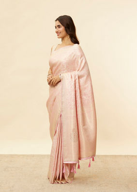 Cherry Blossom Pink Floral Patterned Zari Work Saree image number 3